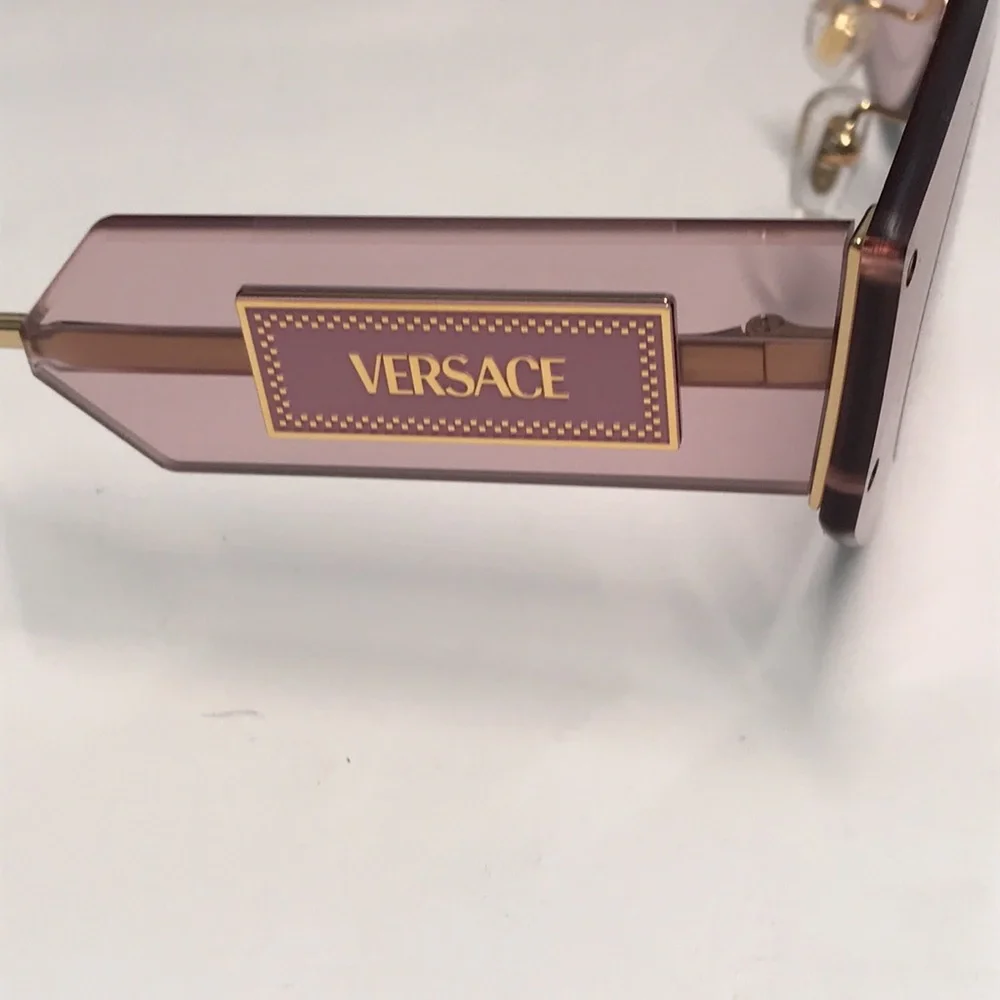 New Versace™ VE2276 Damier Women’s Sunglasses – Rimless Pink Metal - Picture 9 of 15